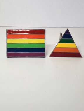 Great American Products Lot of 2 Rainbow Pride Striped Enamel Belt Buckles LGBTQ
